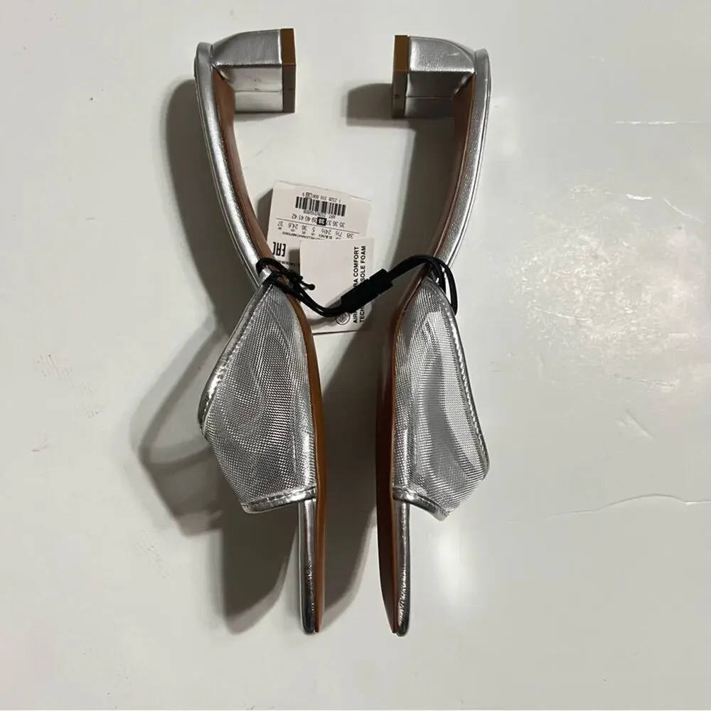 Zara Silver METALLIC MESH HEELED SLIDES Size 7.5 - Picture 10 of 13